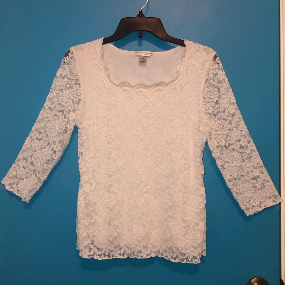 Christopher & Banks White Floral Lace Blouse